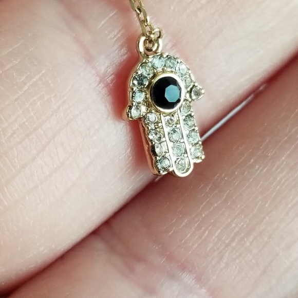 Evil eye hamsa hand Y necklace gold tone fine chain adjustable dainty - Picture 11 of 15